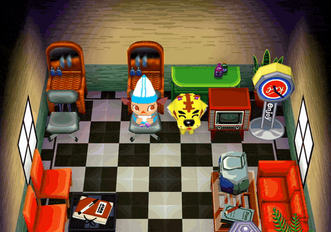 A player in Tybalt's barber chair getting a new face, then Tybalt saying it costs 3,000 Bells
